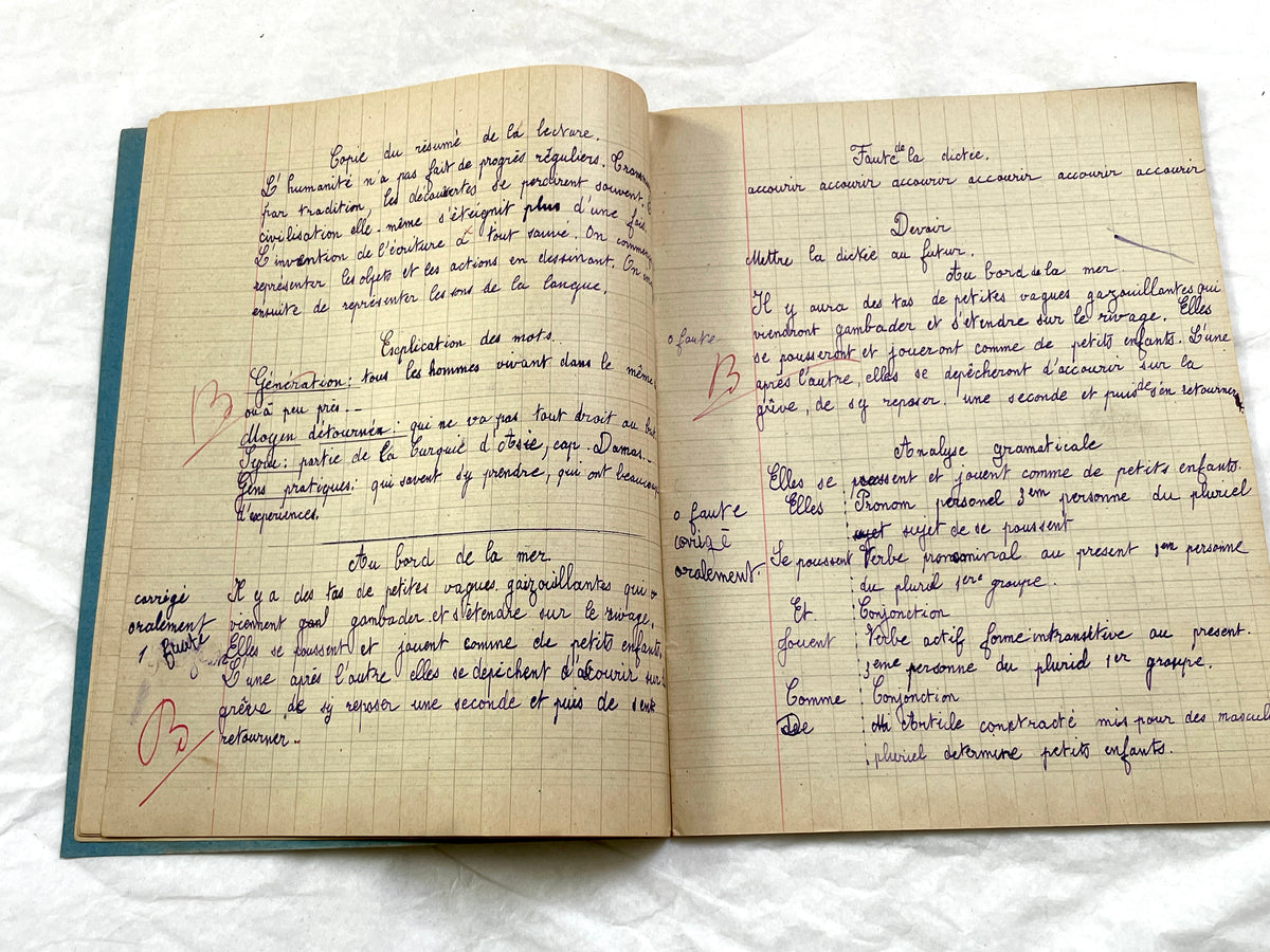 1920s - French School Notebook - Young Girl's Studies - Vintage French Education - Historical Classroom Ephemera from France