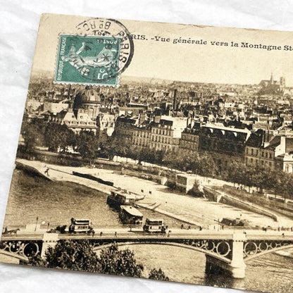 1901s - Vintage Paris Postcard - Panoramic Seine River View - Montagne Sainte-Geneviève - Pantheon - Notre Dame - Historic French Scenery