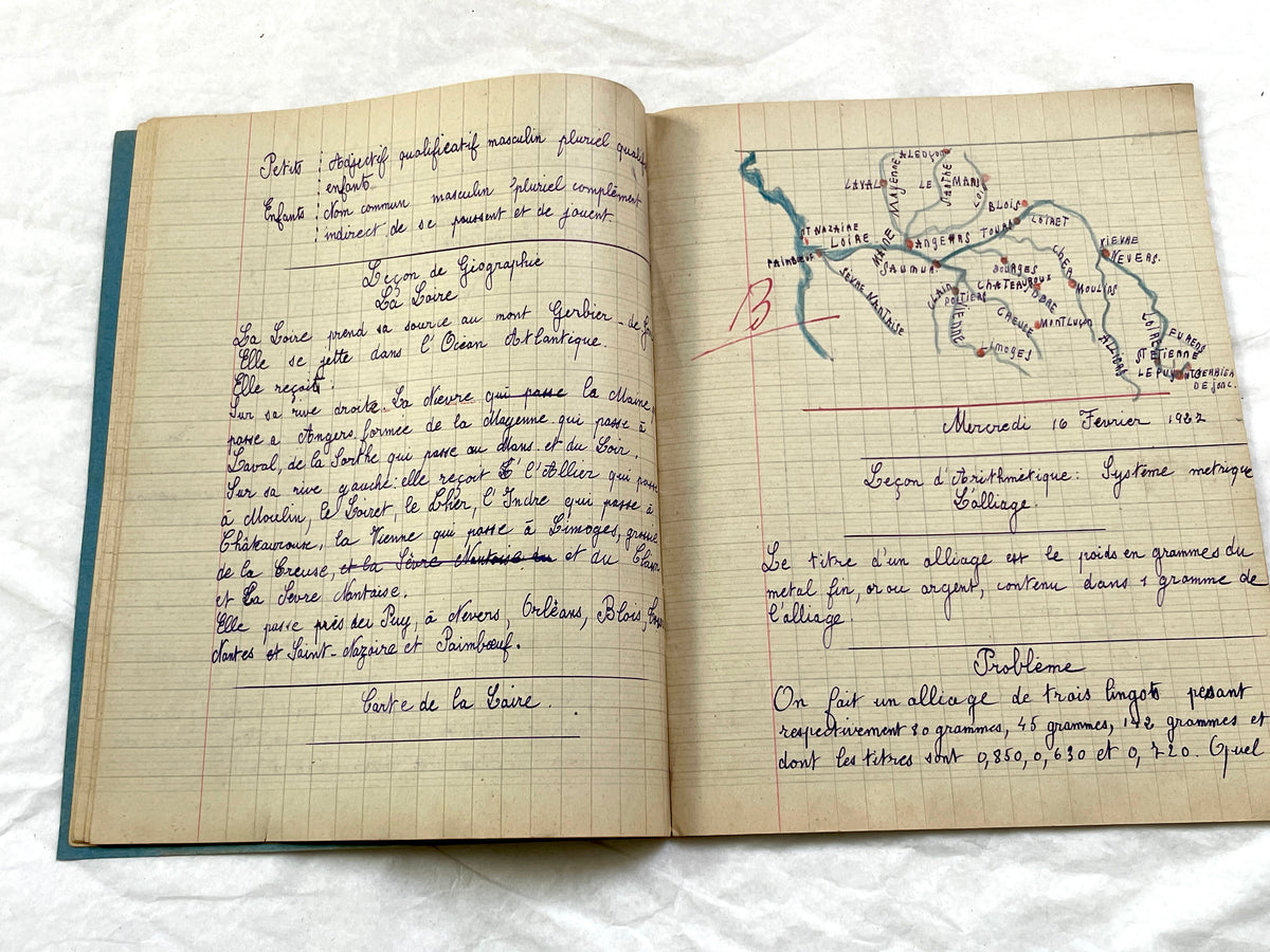 1920s - French School Notebook - Young Girl's Studies - Vintage French Education - Historical Classroom Ephemera from France