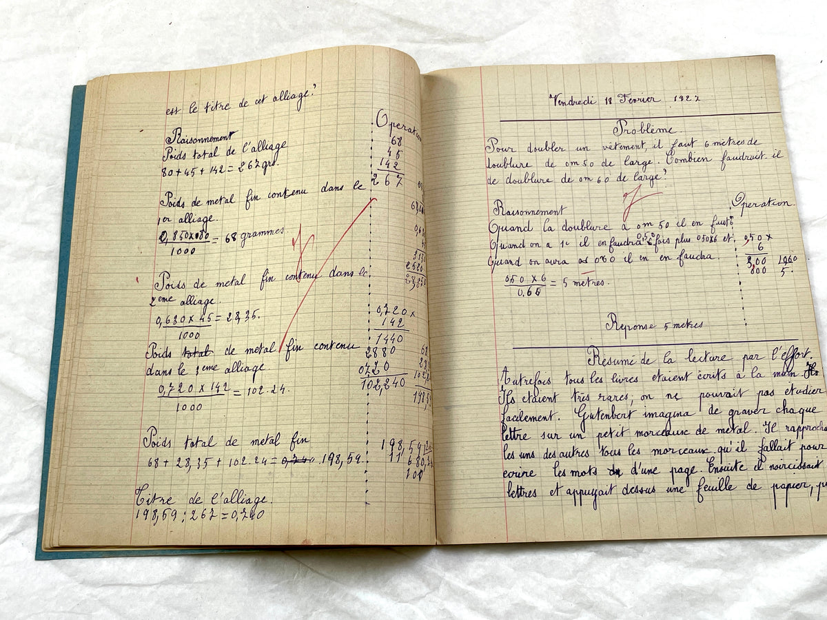 1920s - French School Notebook - Young Girl's Studies - Vintage French Education - Historical Classroom Ephemera from France
