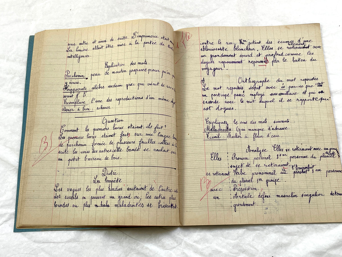 1920s - French School Notebook - Young Girl's Studies - Vintage French Education - Historical Classroom Ephemera from France