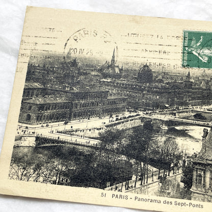 1920s - Vintage Paris Postcard - Seine River Panorama - Historic Sept-Ponts View - Parisian Architecture - Black White Cityscape