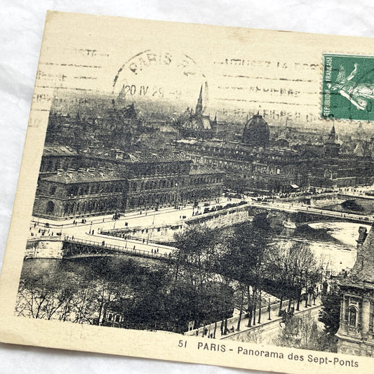 1920s - Vintage Paris Postcard - Seine River Panorama - Historic Sept-Ponts View - Parisian Architecture - Black White Cityscape