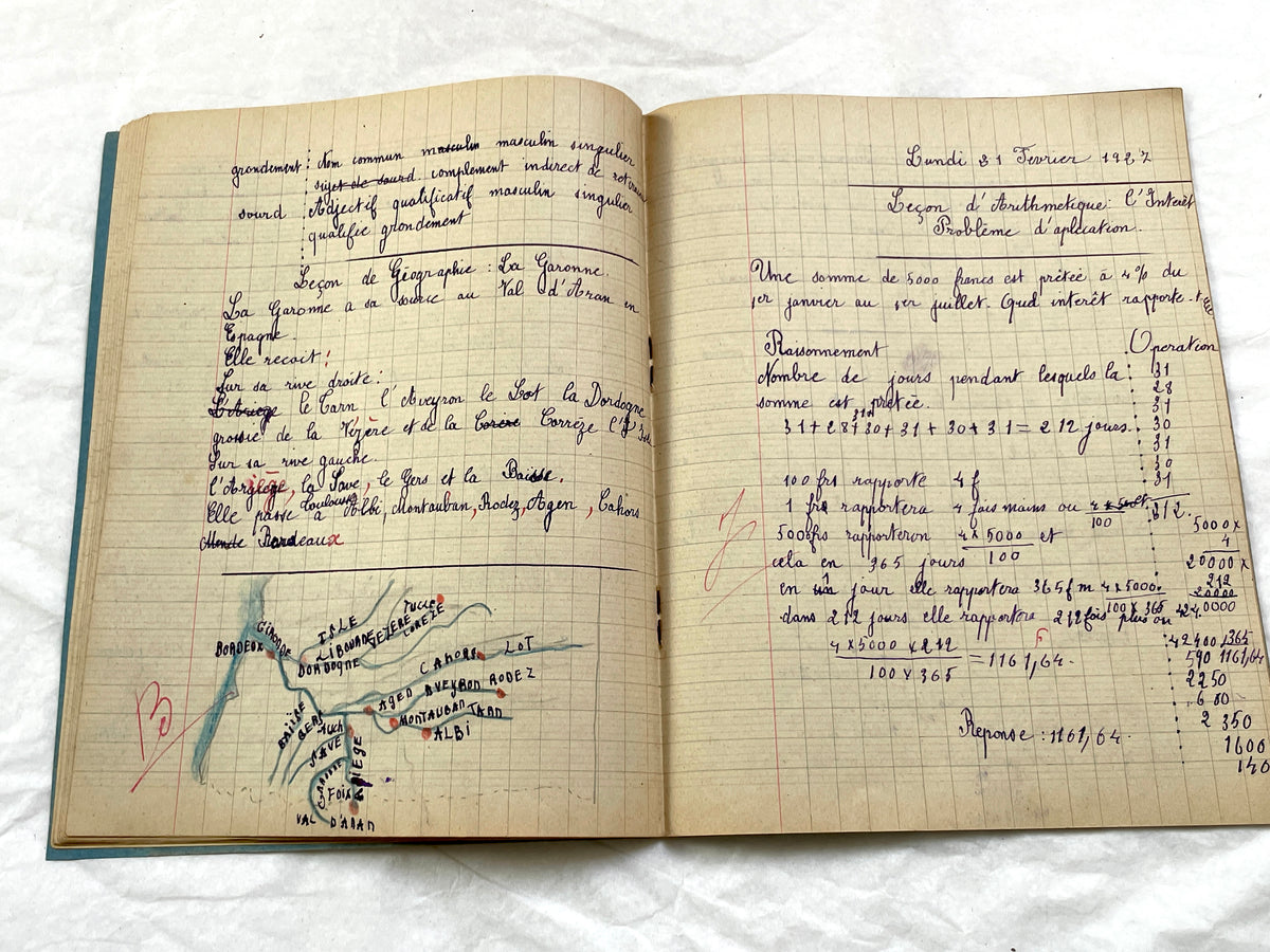 1920s - French School Notebook - Young Girl's Studies - Vintage French Education - Historical Classroom Ephemera from France