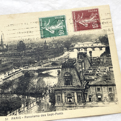 1920s - Vintage Paris Postcard - Seine River Panorama - Historic Sept-Ponts View - Parisian Architecture - Black White Cityscape