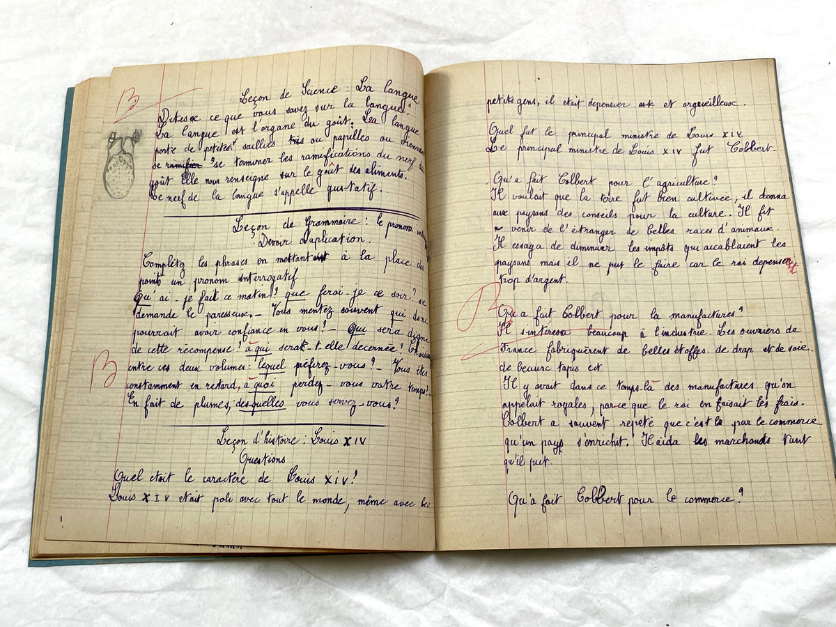 1920s - French School Notebook - Young Girl's Studies - Vintage French Education - Historical Classroom Ephemera from France