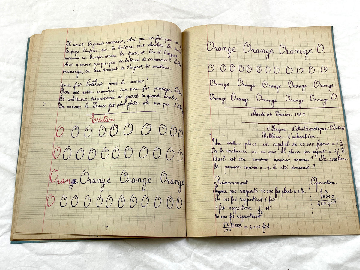 1920s - French School Notebook - Young Girl's Studies - Vintage French Education - Historical Classroom Ephemera from France