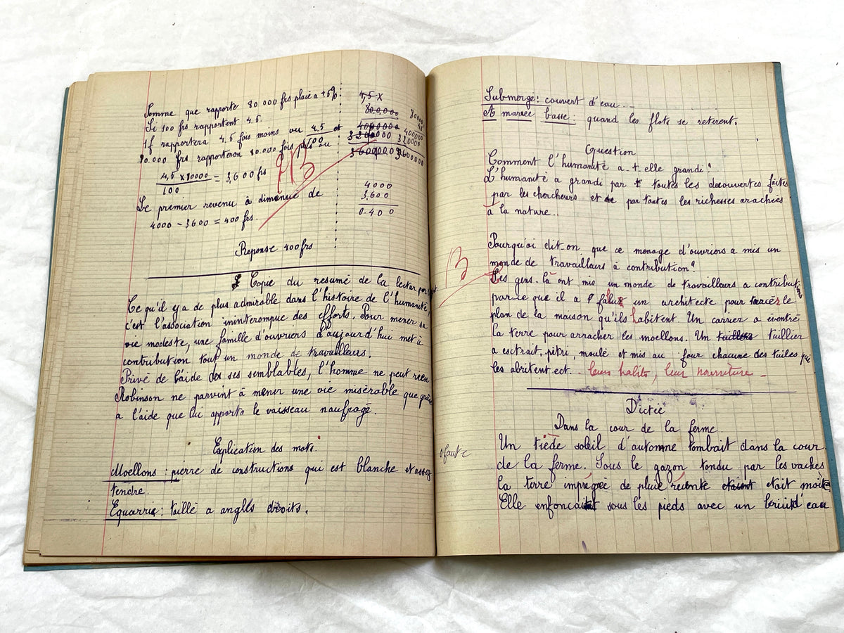 1920s - French School Notebook - Young Girl's Studies - Vintage French Education - Historical Classroom Ephemera from France