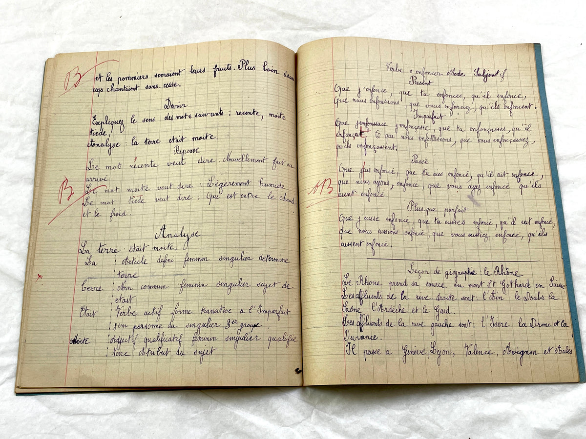 1920s - French School Notebook - Young Girl's Studies - Vintage French Education - Historical Classroom Ephemera from France