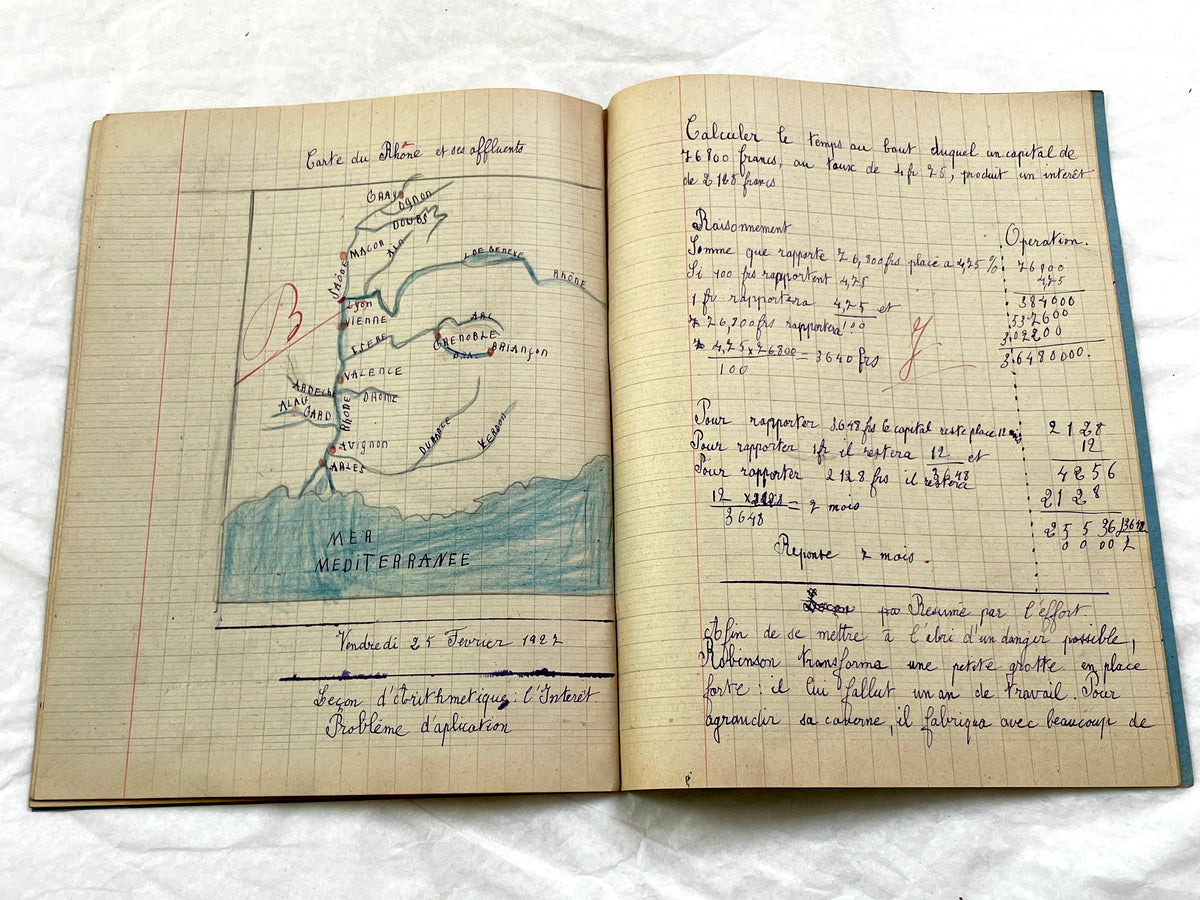 1920s - French School Notebook - Young Girl's Studies - Vintage French Education - Historical Classroom Ephemera from France