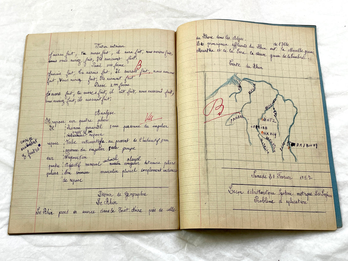 1920s - French School Notebook - Young Girl's Studies - Vintage French Education - Historical Classroom Ephemera from France