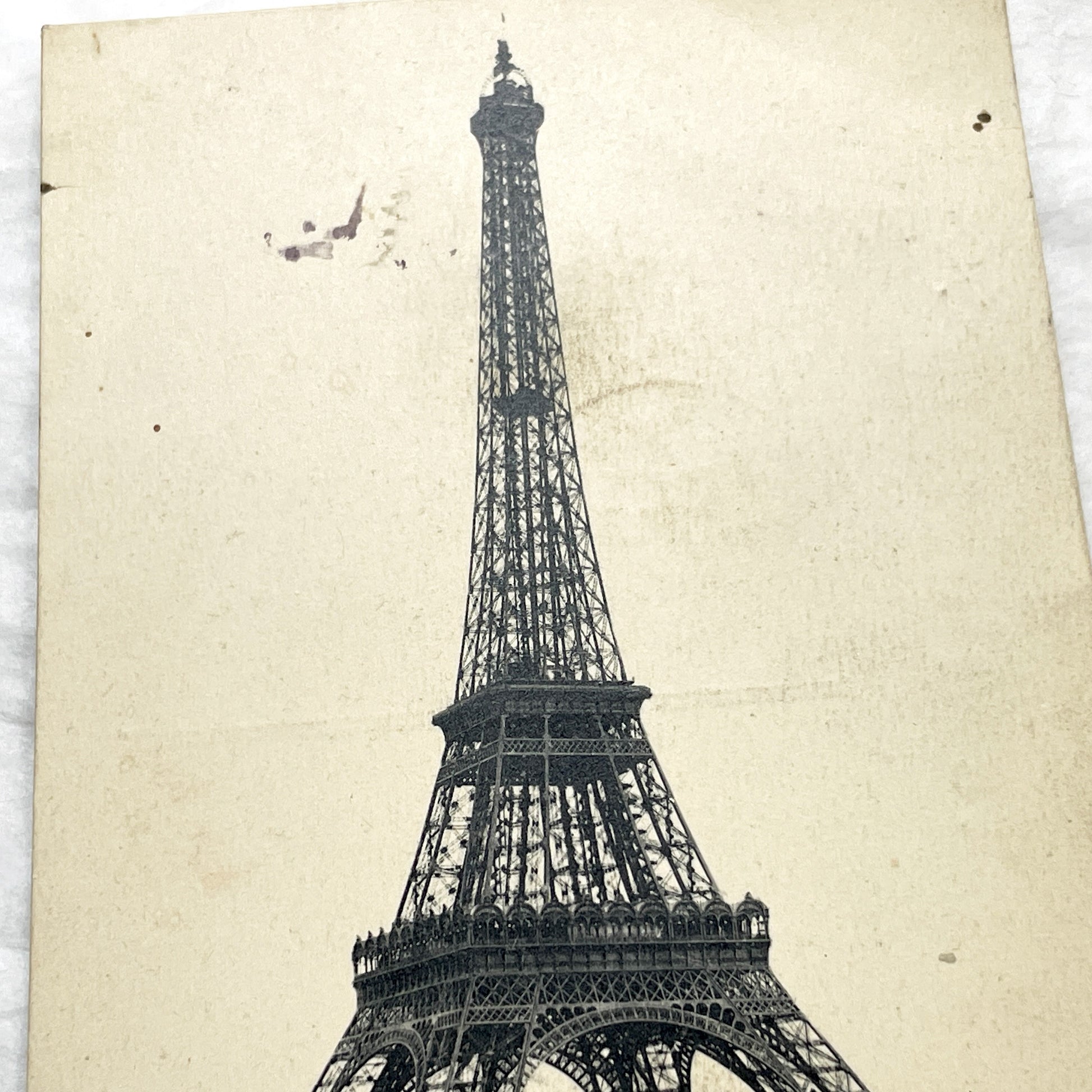 1910s - Vintage Paris Eiffel Tower Postcard - Seine River Boat -  Landmark View - Parisian Belle Époque Souvenir - Architectural Masterpiece