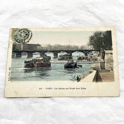 1900s - Vintage Parisian Postcard - La Seine Au Pont Des Arts - Historic French River Scene - Antique Paris City View - Collectible Ephemera