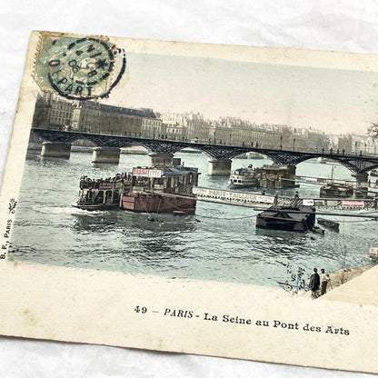 1900s - Vintage Parisian Postcard - La Seine Au Pont Des Arts - Historic French River Scene - Antique Paris City View - Collectible Ephemera