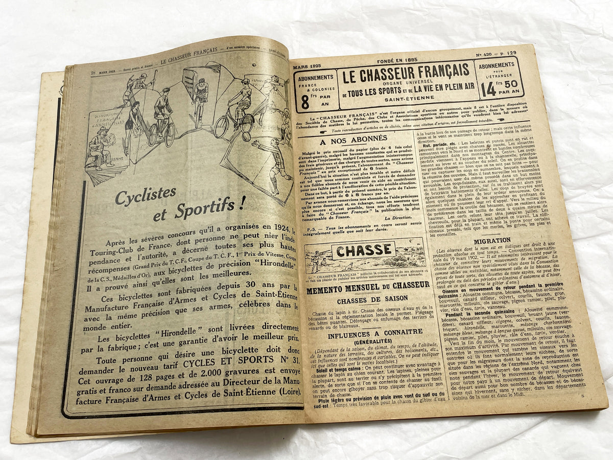 1920s – French Magazine - Le Chasseur Français - French vintage illustrated lifestyle & advertising publication