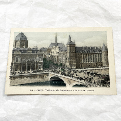 1910s - Vintage Paris Postcard - Tribunal de Commerce - Palais de Justice View - Old French Cityscape Ephemera - Seine River