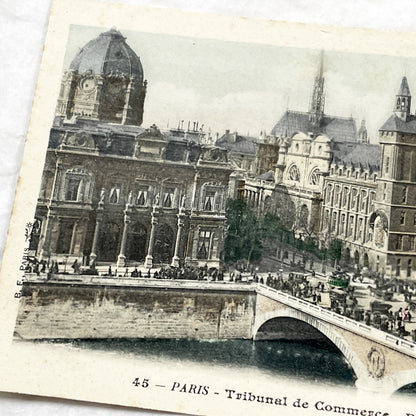 1910s - Vintage Paris Postcard - Tribunal de Commerce - Palais de Justice View - Old French Cityscape Ephemera - Seine River