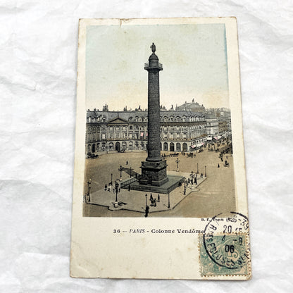 1900s - Vintage Paris Colonne Vendôme Postcard - Historic French Landmark View - Captivating Belle Époque Era Collectible Ephemera