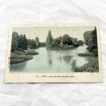1900s - Paris Bois de Boulogne Lake Vintage Postcard - French Scenery - European Travel Memorabilia - Historic France Collectible