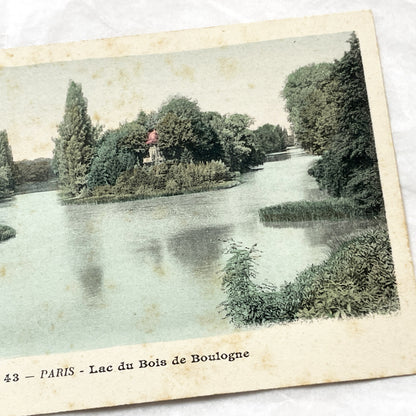 1900s - Paris Bois de Boulogne Lake Vintage Postcard - French Scenery - European Travel Memorabilia - Historic France Collectible