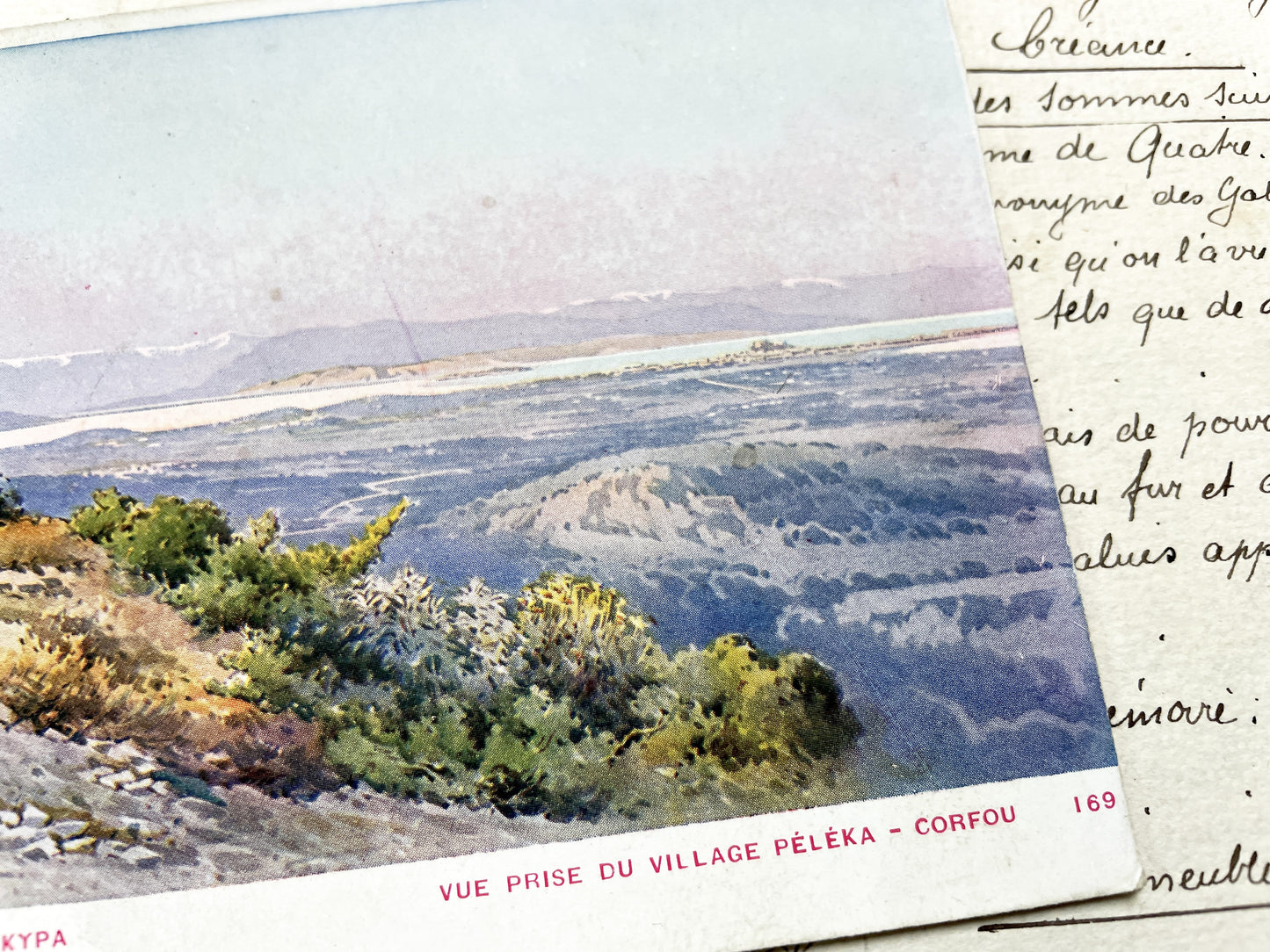 1910s - Greek Corfu Postcard - Peleka Village Greece Scenic View - Ancient Ruins And Serene Landscape Art Print - Vintage European Travel.