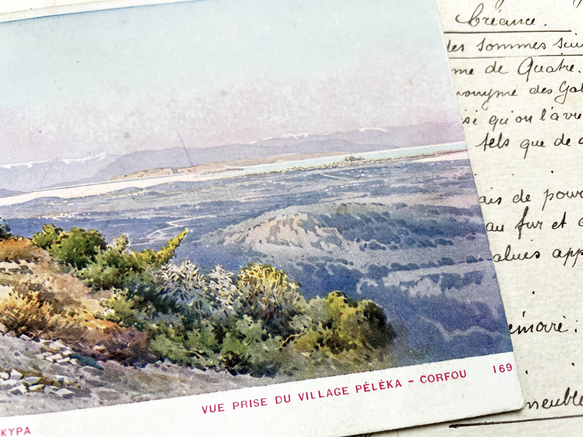 1910s - Greek Corfu Postcard - Peleka Village Greece Scenic View - Ancient Ruins And Serene Landscape Art Print - Vintage European Travel.