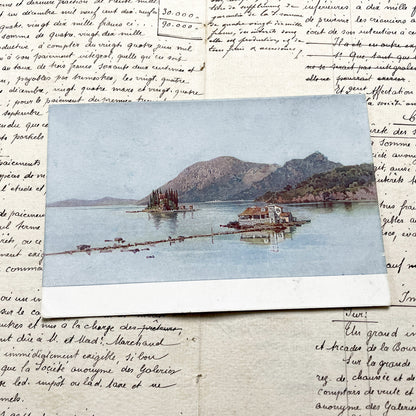 1910s - Vintage Greek Postcard - Island Landscape - Historic European Architecture - Mountain View - Mediterranean Coastal Scene