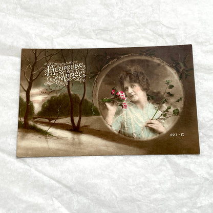 1910s - Antique French Postcard - Happy New Year Woman Portrait
