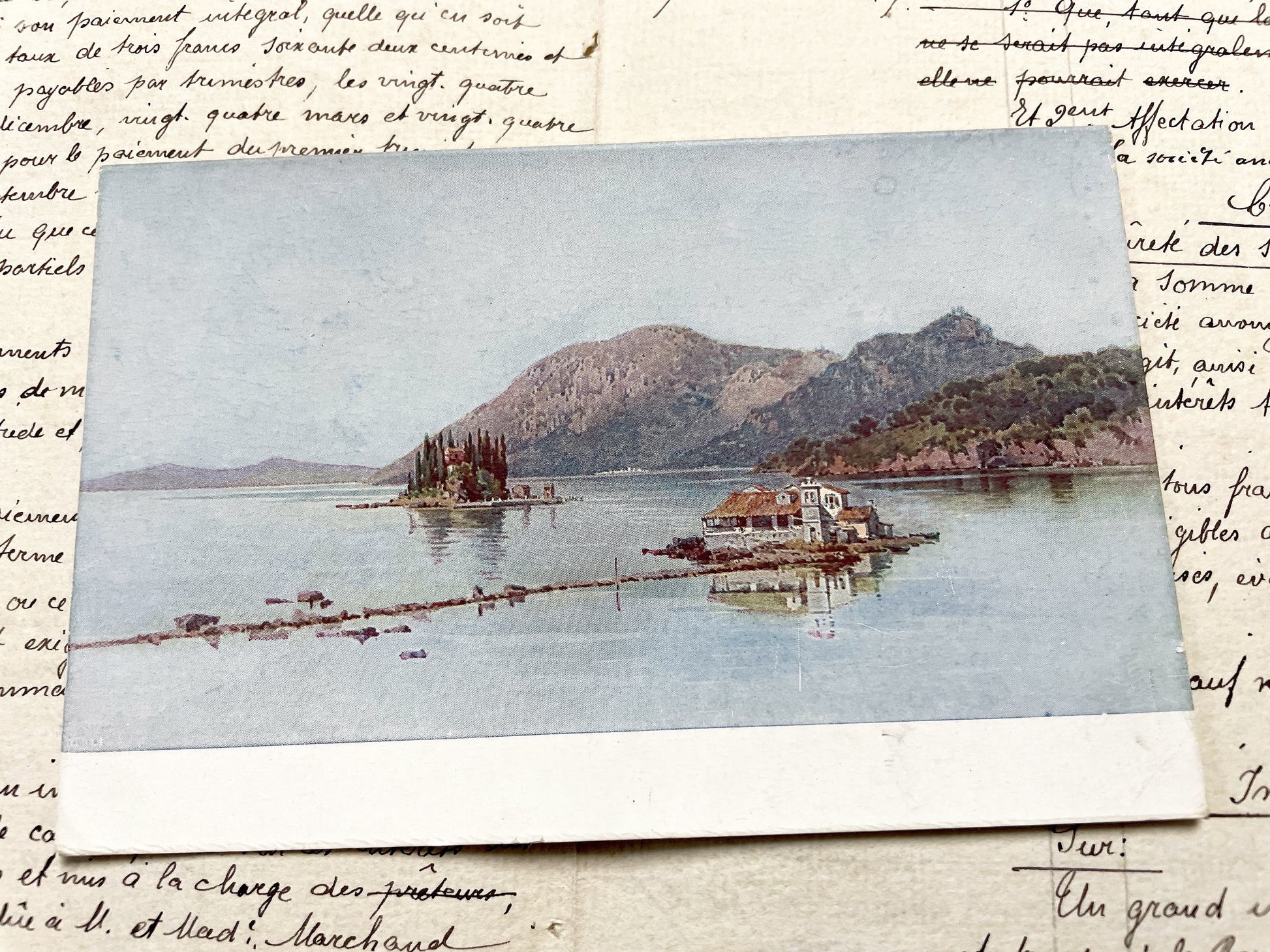 1910s - Vintage Greek Postcard - Island Landscape - Historic European Architecture - Mountain View - Mediterranean Coastal Scene