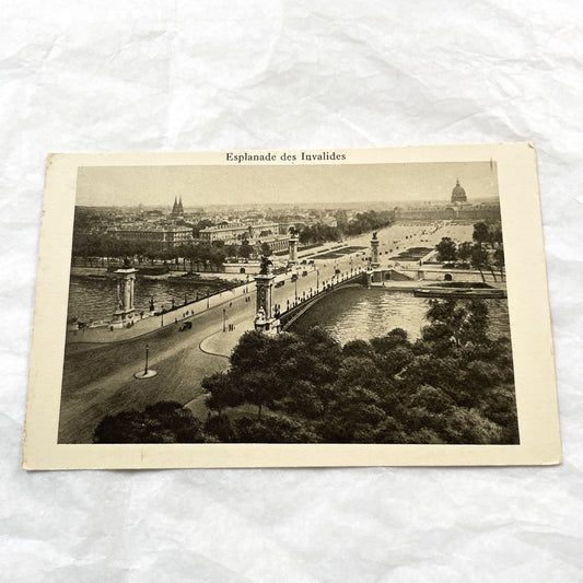 1910s - Vintage Paris Esplanade Des Invalides Pont Alexandre III Postcard - French Architecture - Seine River View - Sepia Photograph