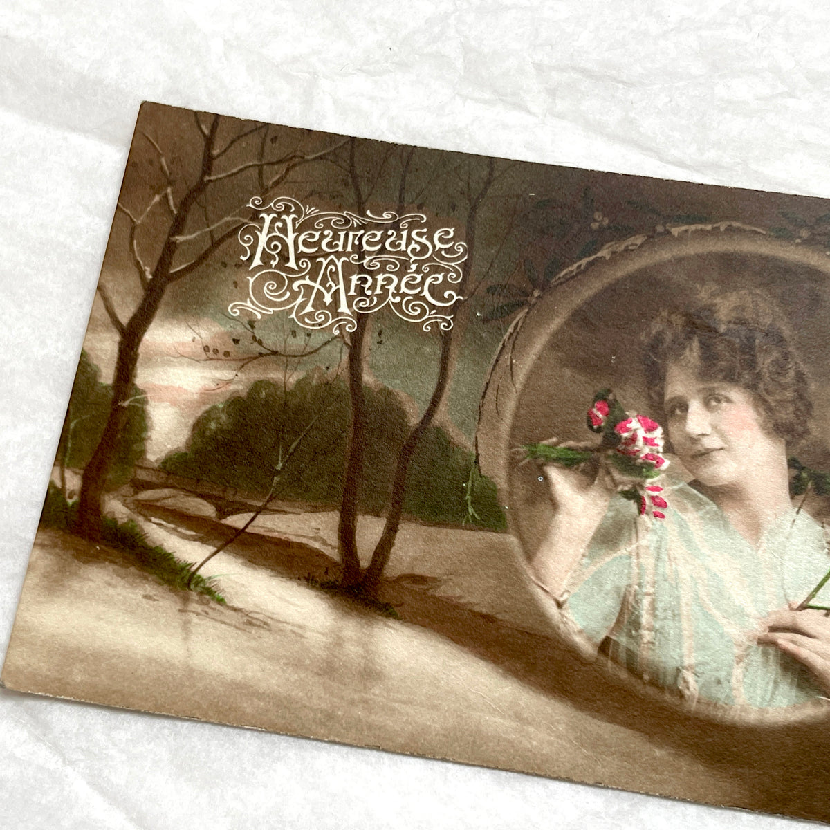 1910s - Antique French Postcard - Happy New Year Woman Portrait