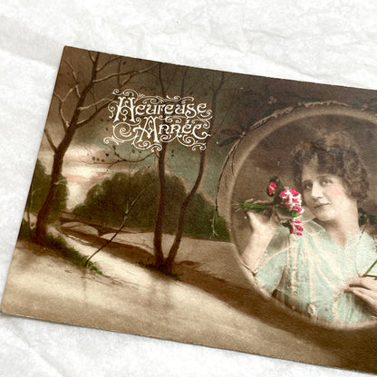 1910s - Antique French Postcard - Happy New Year Woman Portrait