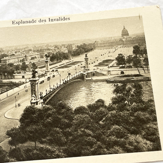 1910s - Vintage Paris Esplanade Des Invalides Pont Alexandre III Postcard - French Architecture - Seine River View - Sepia Photograph