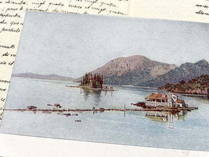 1910s - Vintage Greek Postcard - Island Landscape - Historic European Architecture - Mountain View - Mediterranean Coastal Scene
