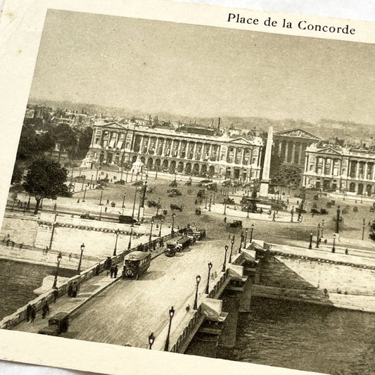 1910s - Vintage Paris Postcard - Place De La Concorde - Obelisk - Pont De La Concorde - Historic French City View - Sepia Tone Photograph