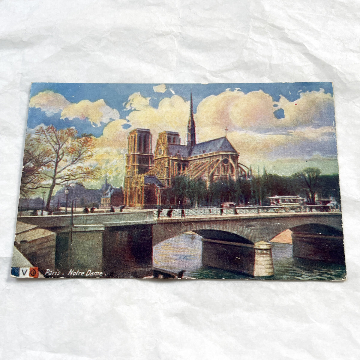 1920s - Vintage Parisian Postcard - Notre Dame Cathedral - Paris Cityscape - Seine River Bridge View - French Collectible Art Print