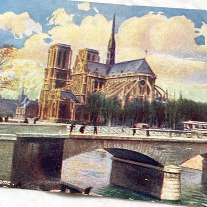1920s - Vintage Parisian Postcard - Notre Dame Cathedral - Paris Cityscape - Seine River Bridge View - French Collectible Art Print