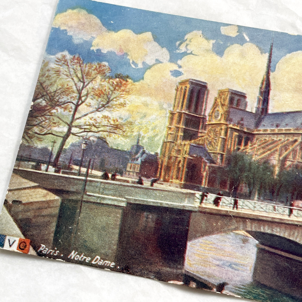 1920s - Vintage Parisian Postcard - Notre Dame Cathedral - Paris Cityscape - Seine River Bridge View - French Collectible Art Print
