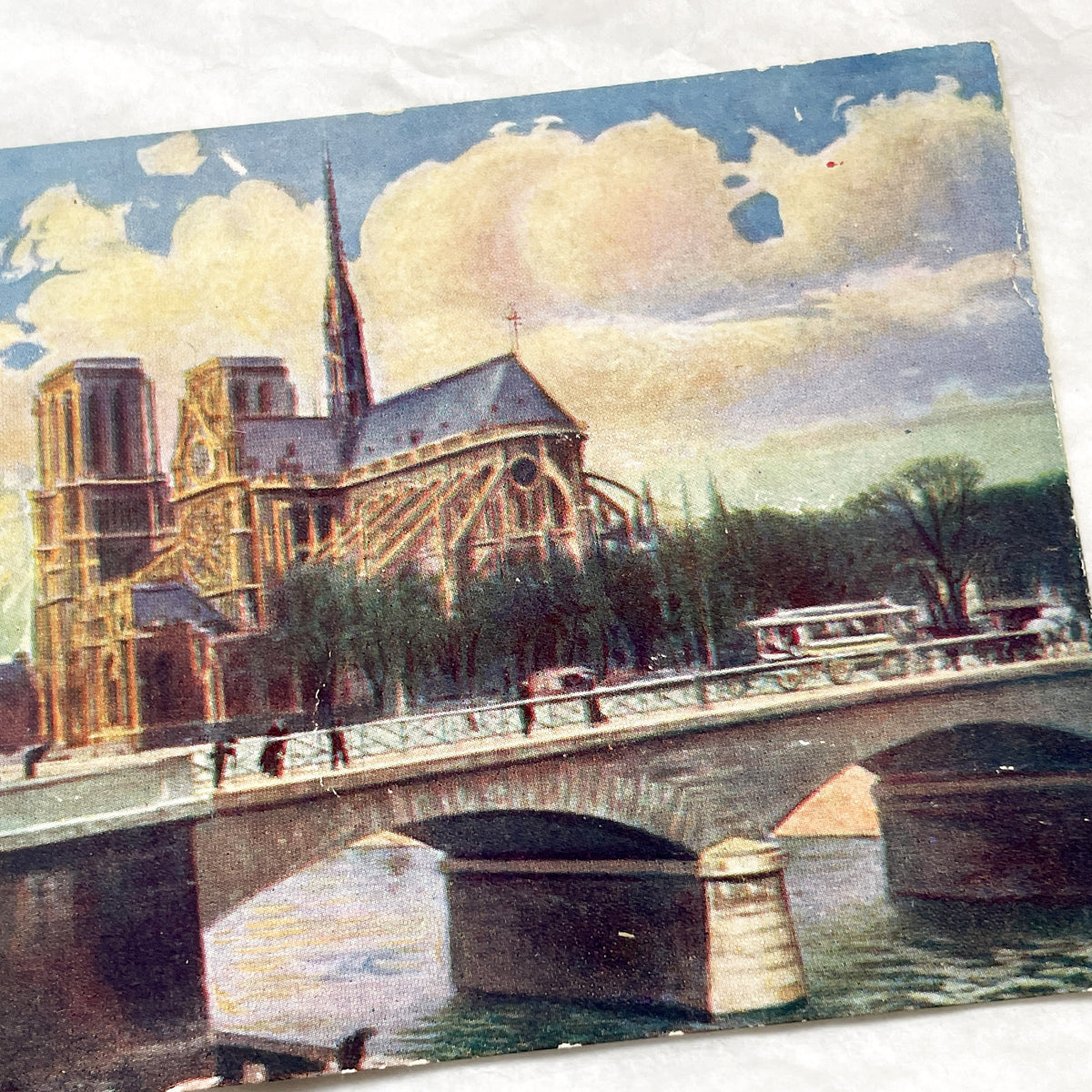 1920s - Vintage Parisian Postcard - Notre Dame Cathedral - Paris Cityscape - Seine River Bridge View - French Collectible Art Print