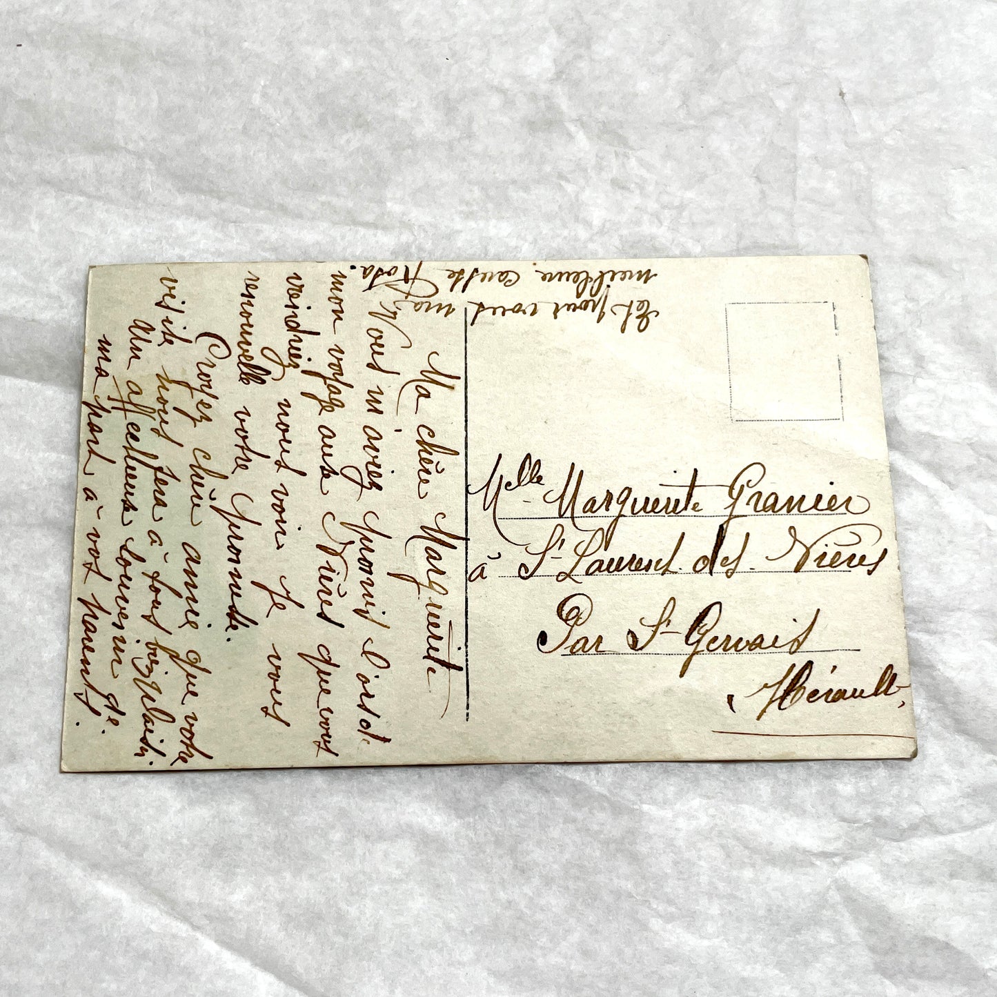 1900s - Hand - Tinted Postcard - Woman with Flowers & French Stamp
