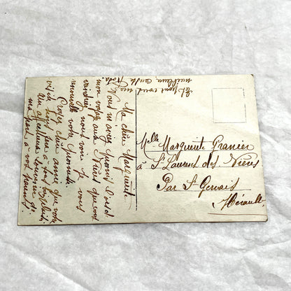 1900s - Hand - Tinted Postcard - Woman with Flowers & French Stamp