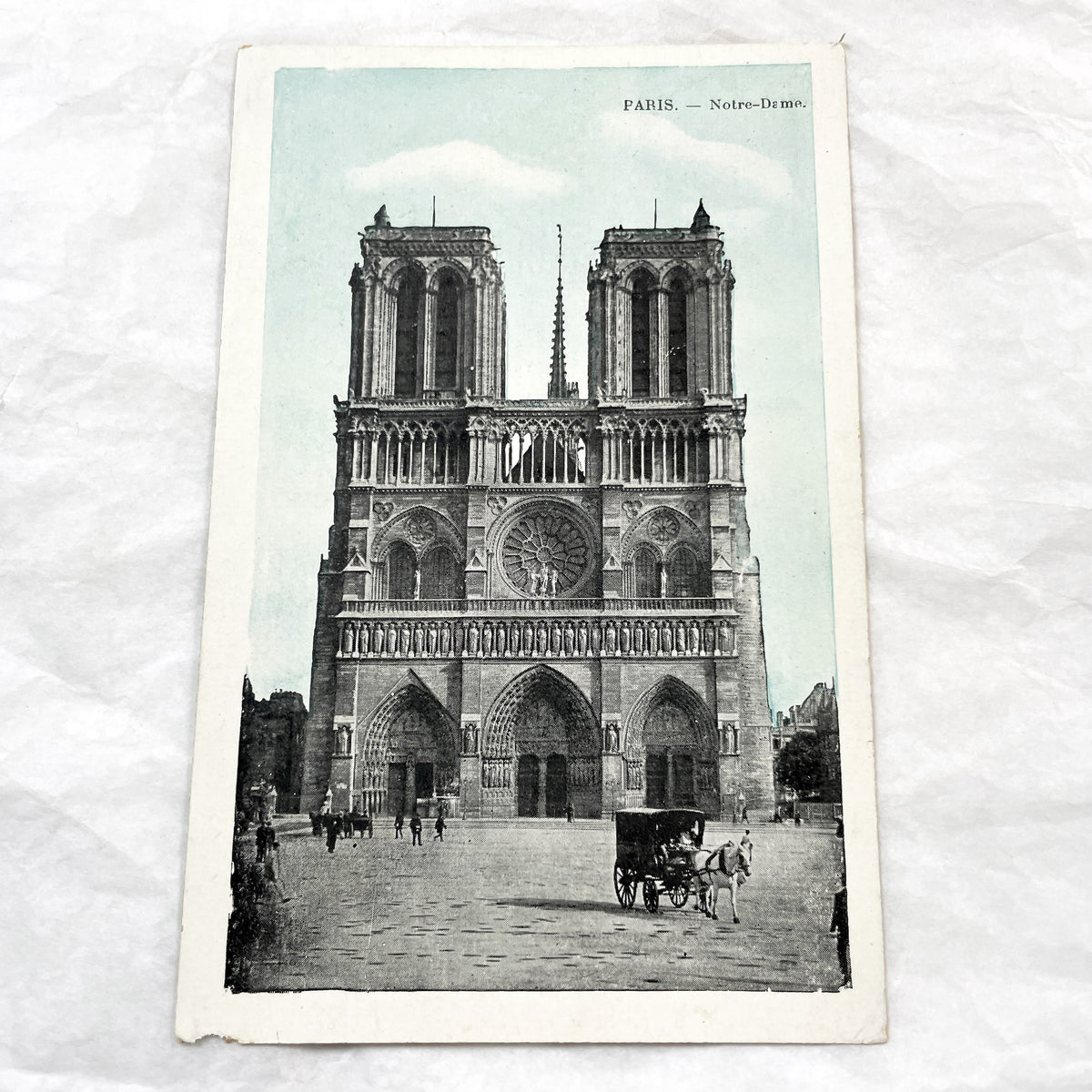 1900s - Vintage Postcard Paris Notre Dame Cathedral - Historic French Architecture Landmark - Horse Carriage Scene Antique Collectible