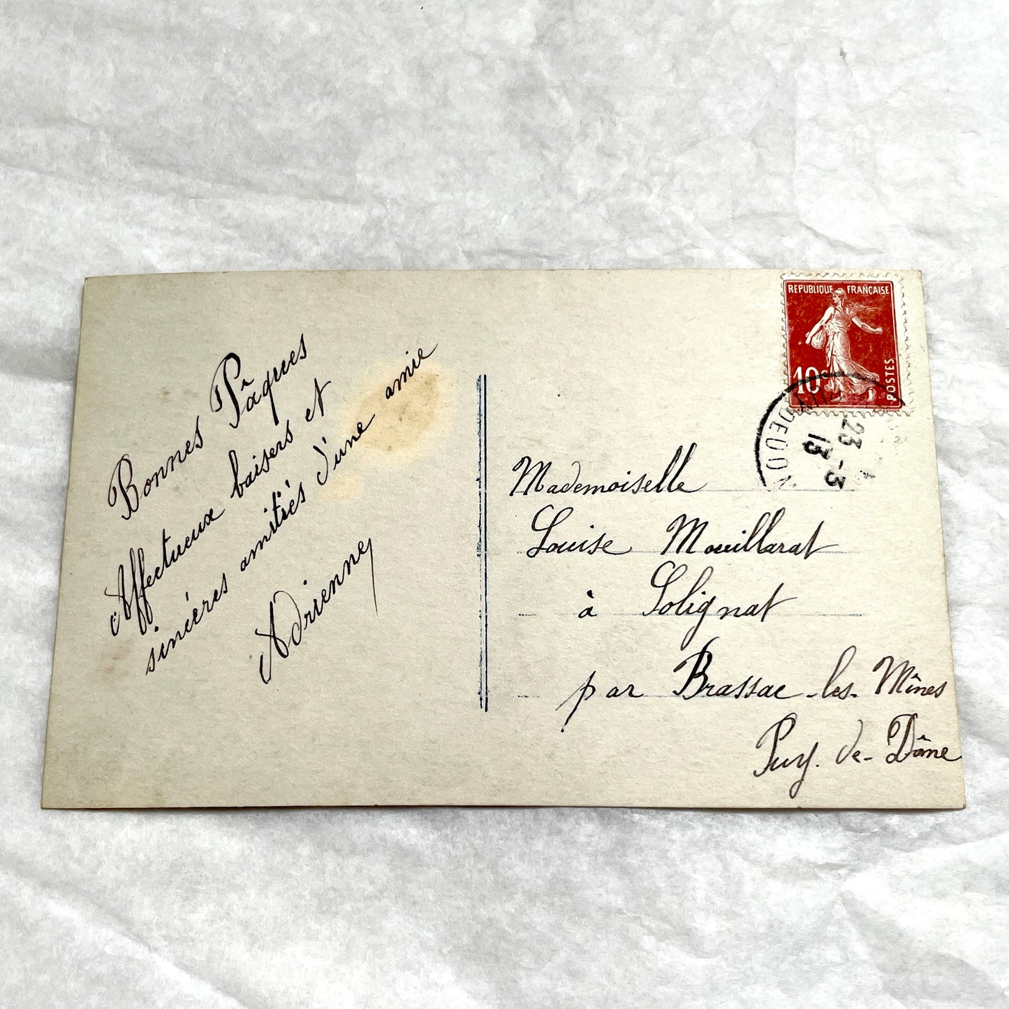 1900s - Antique French Postcard - Hand - Tinted Woman and Flowers