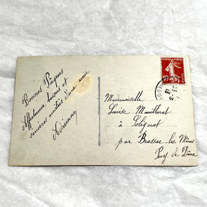 1900s - Antique French Postcard - Hand - Tinted Woman and Flowers