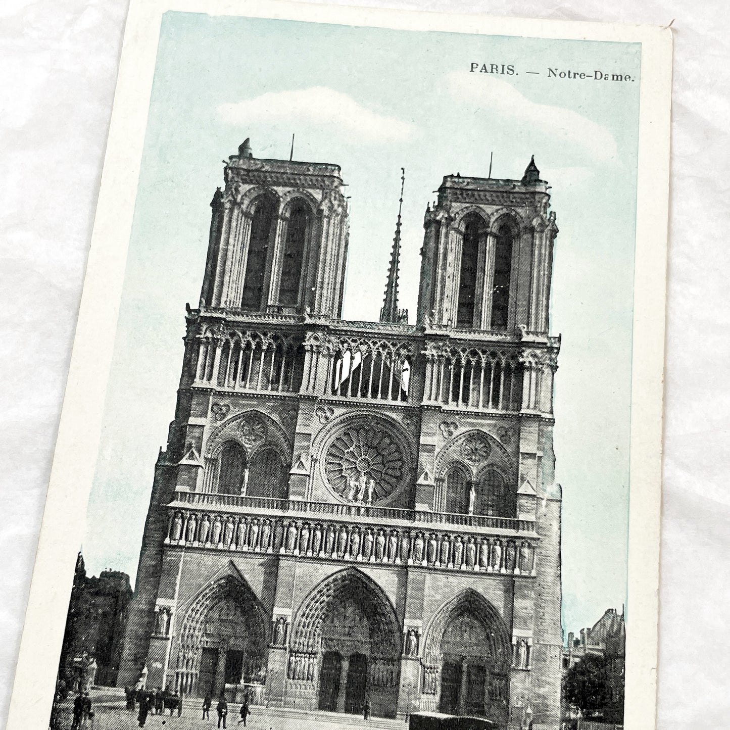 1900s - Vintage Postcard Paris Notre Dame Cathedral - Historic French Architecture Landmark - Horse Carriage Scene Antique Collectible