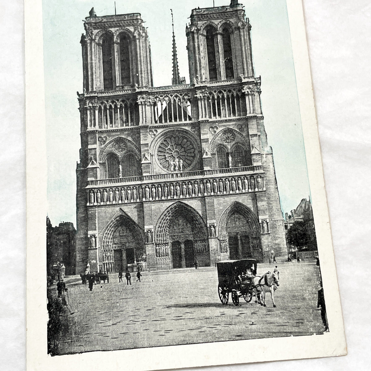 1900s - Vintage Postcard Paris Notre Dame Cathedral - Historic French Architecture Landmark - Horse Carriage Scene Antique Collectible