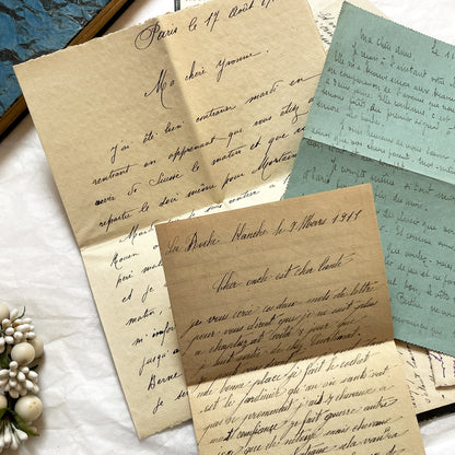 1910s - 20 French letters - Bundle of Antique French Letters – Handwritten 1910s Ephemera – Cursive Script, Ink, Mixed Paper Styles