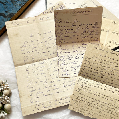 1910s - 20 French letters - Bundle of Antique French Letters – Handwritten 1910s Ephemera – Cursive Script, Ink, Mixed Paper Styles