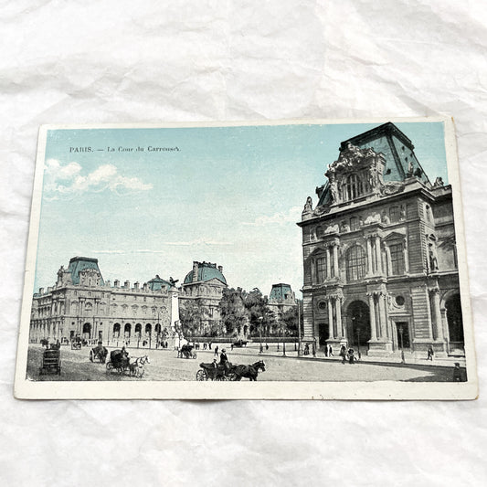 1900s - Vintage Paris Postcard - La Cour du Carrousel - Louvre Palace - French Architecture - Horse Carriages - Early 20th Century