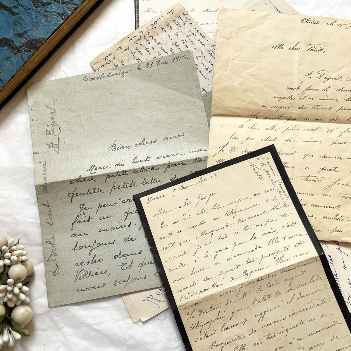 1910s - 20 French letters - Bundle of Antique French Letters – Handwritten 1910s Ephemera – Cursive Script, Ink, Mixed Paper Styles
